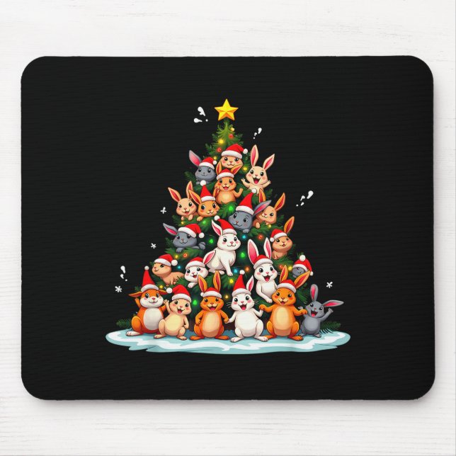 Rabbit Christmas Tree Funny Holiday Bunny  Mouse Mat (Front)