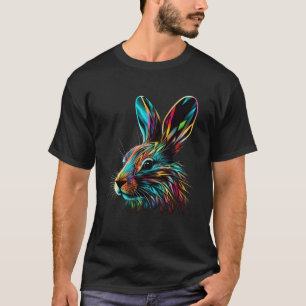Rabbit Colourful Cute Bunny Face Animal Black T-Shirt
