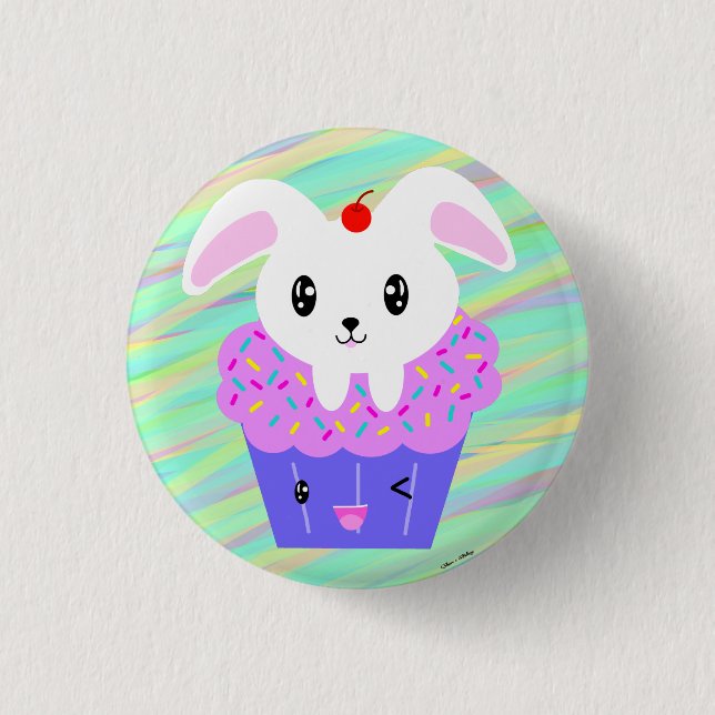 Rabbit Cupcake Cute Kawaii Pastel Rainbow 3 Cm Round Badge (Front)