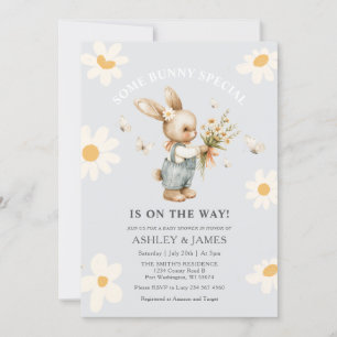 Rabbit Daisy Floral Some Bunny is on the Way Invitation