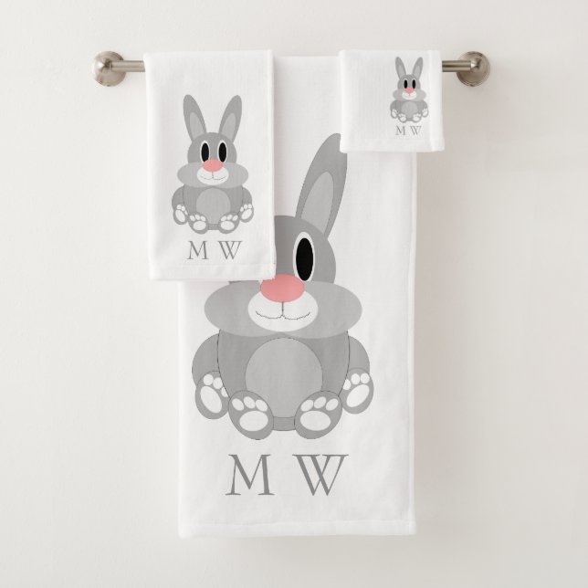 Rabbit Design Monogrammed Bath Towel Set (Insitu)