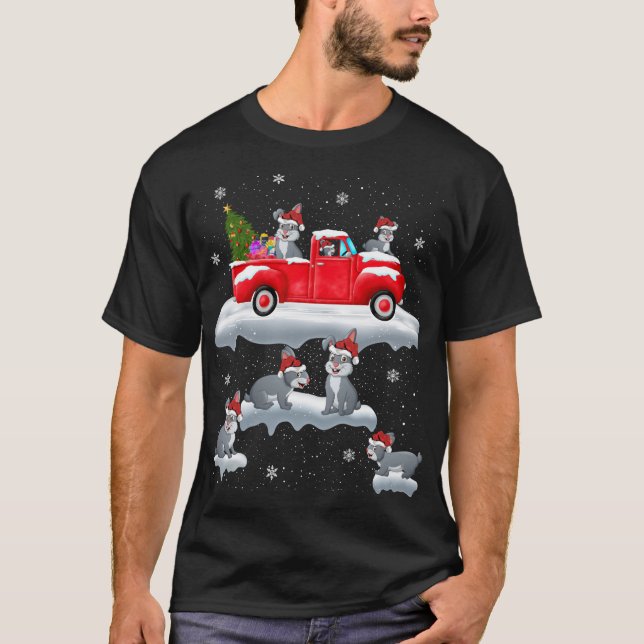 Rabbit Driving Christmas Tree Red Truck Rabbit Chr T-Shirt (Front)