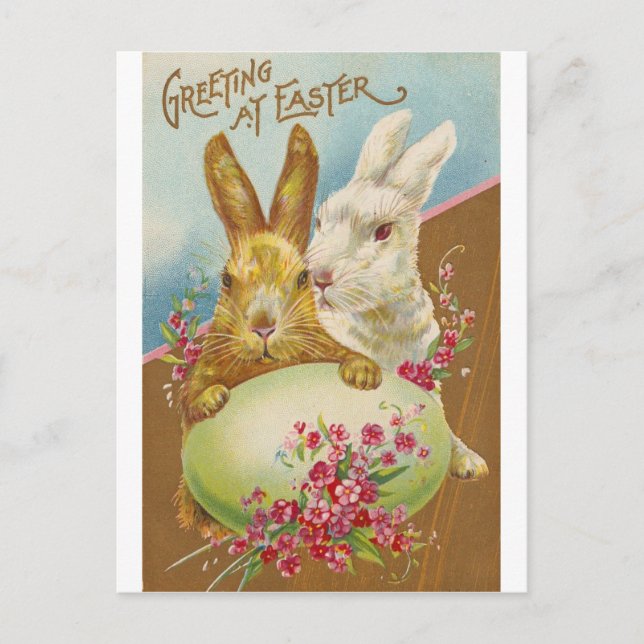 Rabbit Easter Greetings Vintage Holiday Postcard (Front)