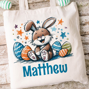 Rabbit Easter Kids Name Boys Bunny Tote Bag