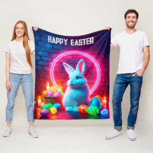 Rabbit Easter neon pink egg art circle fantasy Fleece Blanket