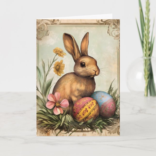 Rabbit Egg Retro Easter Holiday Card (Front)