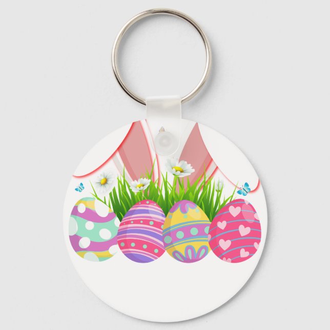 rabbit egg, retro, vintage key ring (Front)