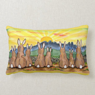 Rabbit Family Sunrise Upbeat Designer Throw Pillow