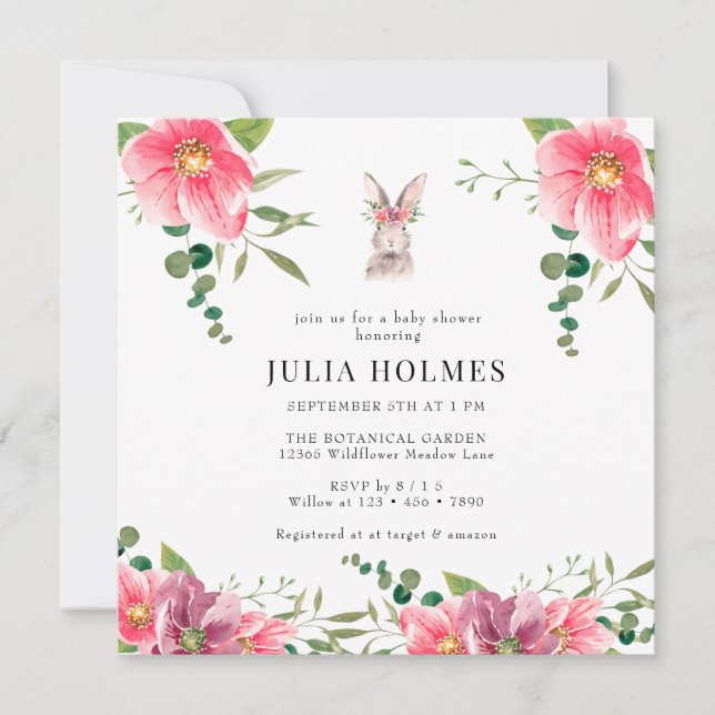 Rabbit Floral | Greenery Baby Shower Invitation (Front)