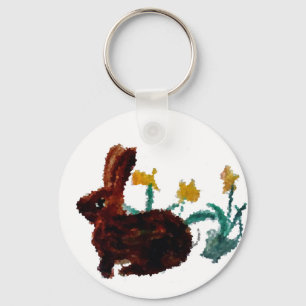 Rabbit Flowers Nature Key Ring