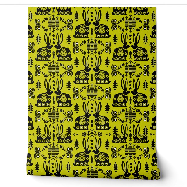 Rabbit Folk Art Home Decor Wallpaper (Unrolling)