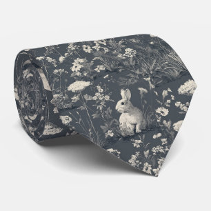 Rabbit Garden Botanical Black Toile Pattern Tie