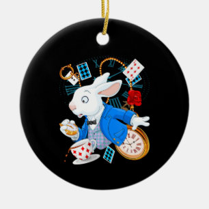 Rabbit Gift   Alice In Wonderland  - White Rabbit Ceramic Tree Decoration