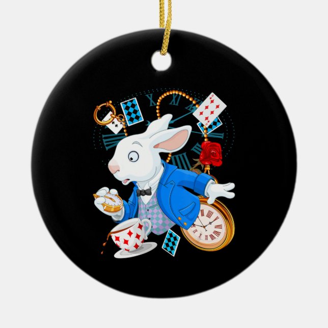 Rabbit Gift | Alice In Wonderland  - White Rabbit Ceramic Tree Decoration (Front)