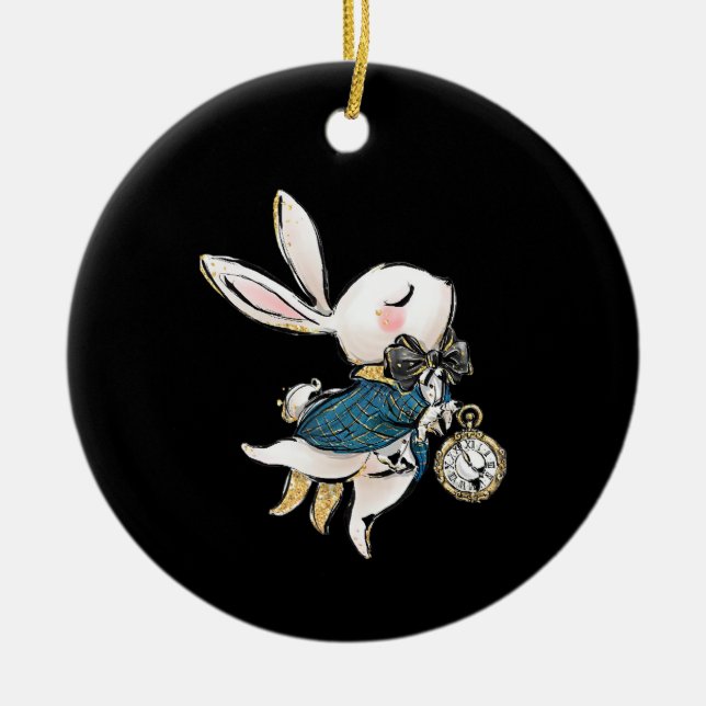 Rabbit Gift | Alice In Wonderland White Rabbit Ceramic Tree Decoration (Front)