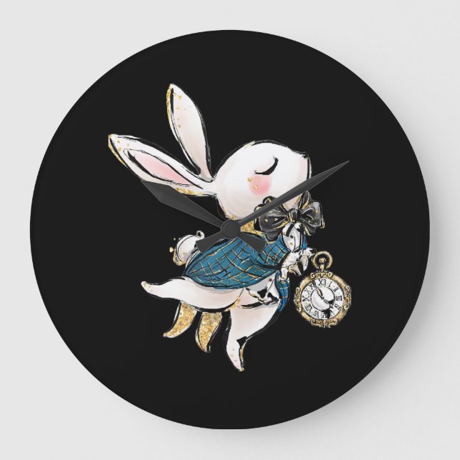 Rabbit Gift | Alice In Wonderland White Rabbit Large Clock (Front)