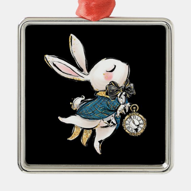 Rabbit Gift | Alice In Wonderland White Rabbit Metal Tree Decoration (Front)