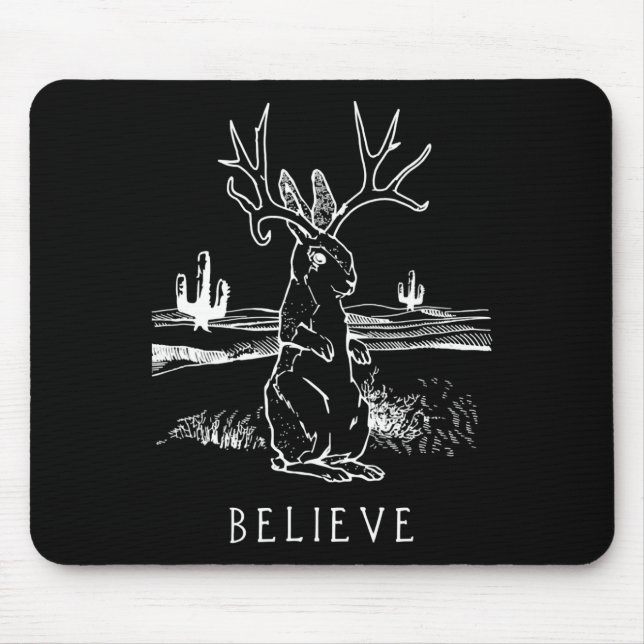 Rabbit Gift | Believe Jackalope Mouse Mat (Front)