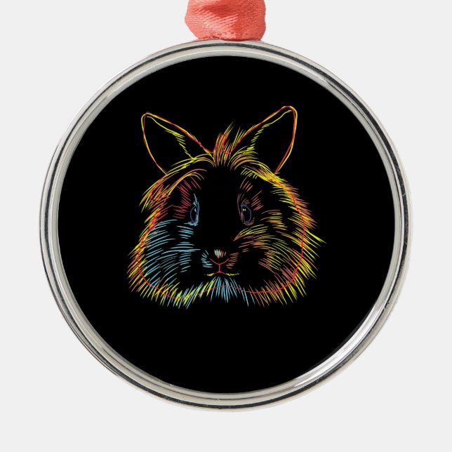 Rabbit Gift | Colourful Bunny Lionhead Rabbit Metal Tree Decoration (Front)