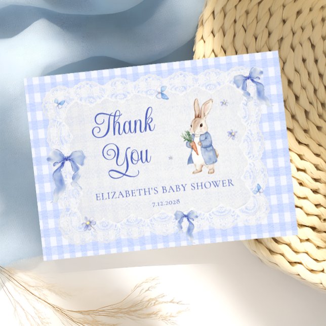 Rabbit Gingham Bunny Baby Shower Thank You  Card (Creator Uploaded)