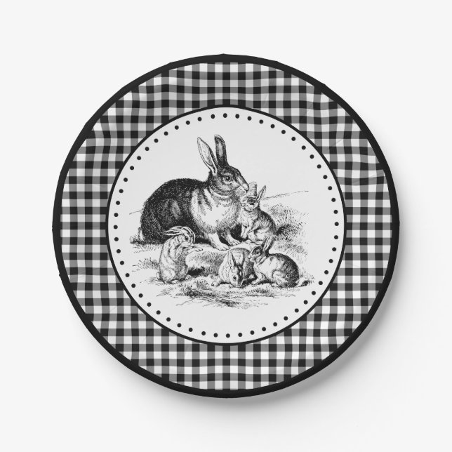 Rabbit Gingham Paper Plate (Front)