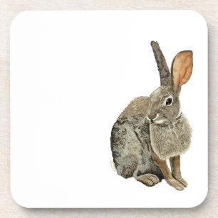 Rabbit glossy cork-backed coaster