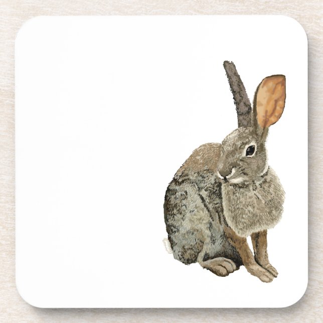 Rabbit glossy cork-backed coaster (Front)