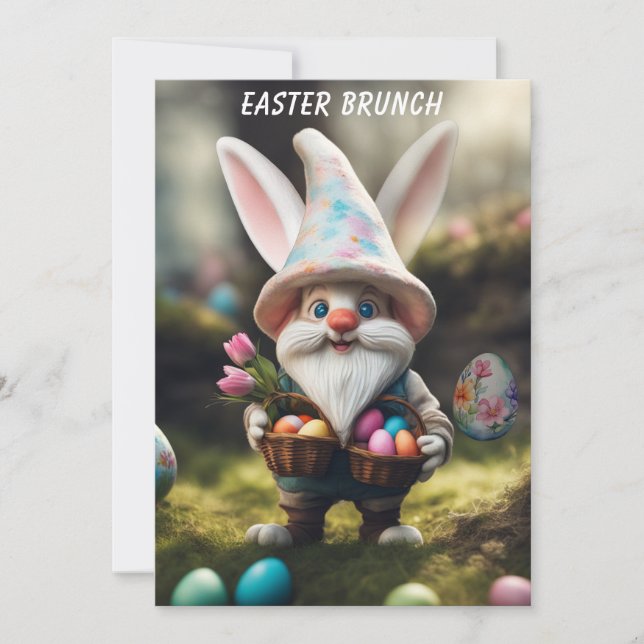 Rabbit Gnome Egg Basket Easter Brunch Invitation (Front)