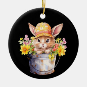 Rabbit Graphic For Girls Floral Spring Time Ceramic Tree Decoration