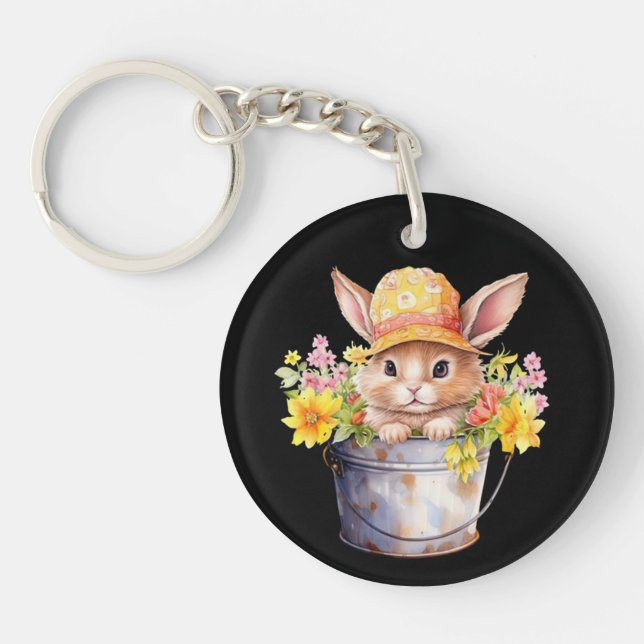 Rabbit Graphic For Girls Floral Spring Time  Key Ring (Front)