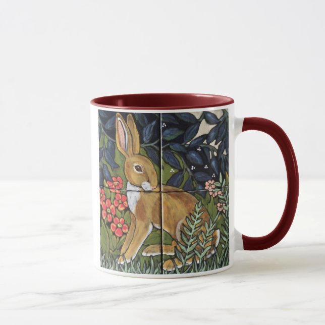 Rabbit Hare in Forest William Morris Style Mug (Right)