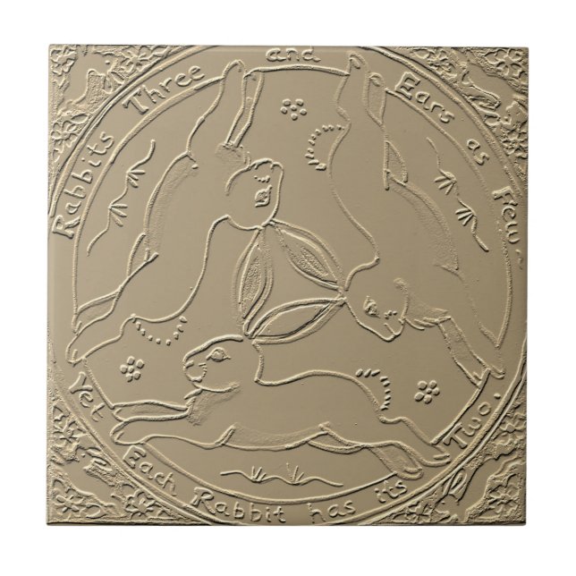 Rabbit Hare Trio Ancient Art Mystical Tan Easter Tile (Front)