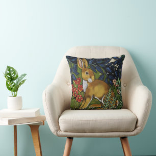 Rabbit Hare Woodland William Morris Tapestry Style Cushion