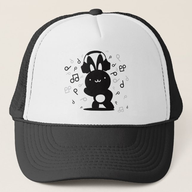 Rabbit_Headphones Trucker Hat (Front)