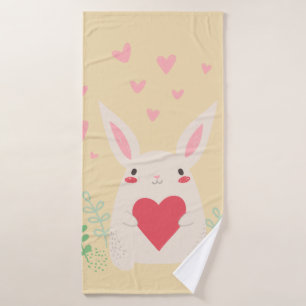 Rabbit heart cute valentine bath towel