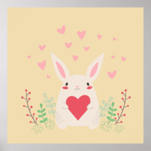 Rabbit heart cute valentine poster