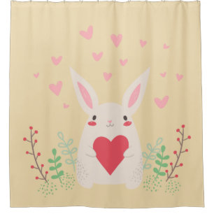Rabbit heart cute valentine shower curtain