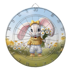 Rabbit holding bouquet of white daisies dartboard