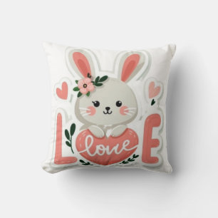 Rabbit Holding Heart Cushion