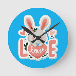 Rabbit Holding Heart Round Clock