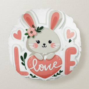 Rabbit Holding Heart Round Cushion