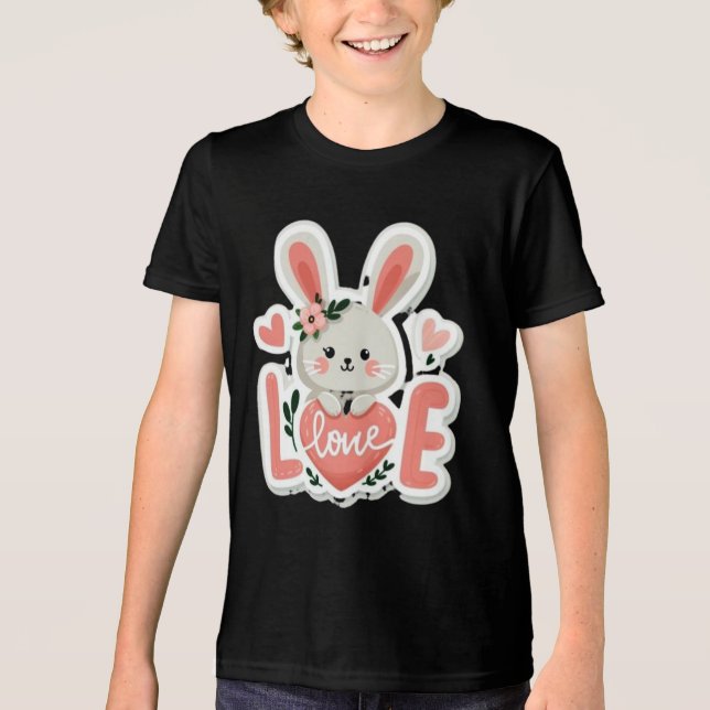 Rabbit Holding Heart Tri-Blend Shirt (Front)