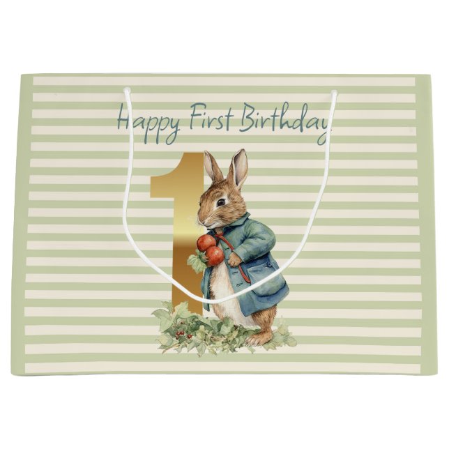 Rabbit holding vegetables First Birthday Large Gift Bag (Front)