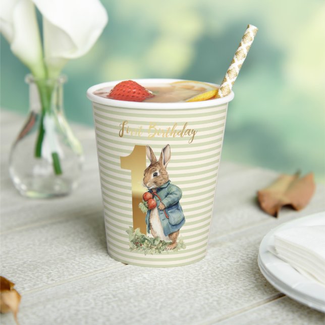Rabbit holding vegetables First Birthday Paper Cups (Insitu)