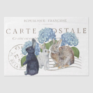 Rabbit Hydrangea Flower Carte Postale Decoupage    Tissue Paper