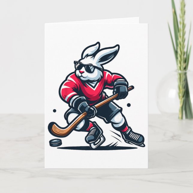Rabbit Ice Hockey Bunny Easter Day  Card (Front)