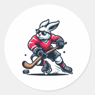 Rabbit Ice Hockey Bunny Easter Day  Classic Round Sticker