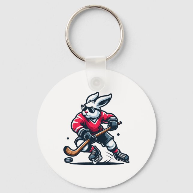 Rabbit Ice Hockey Bunny Easter Day  Key Ring (Front)