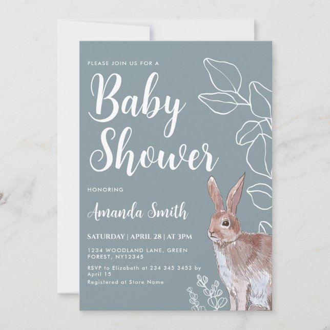 Rabbit Illustration Botanical Baby Shower Invitation (Front)