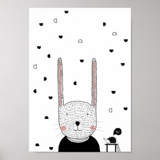 Rabbit Illustration, Modern Kids Room Wall Art